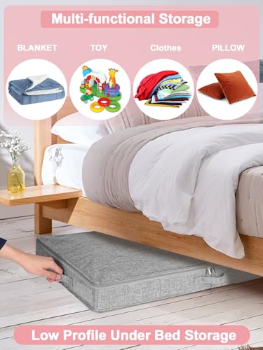 4-Inch Tall Under Bed Storage Container, Low Profile Underbed Storage Bin w/Rigid Sidewalls & Bottom, Shallow Storage Organizer with Lid for Couch, Sofa & Crib, 2-Pack, 33.5 x 16 x 4 Inch, Gray - color: Gray-rigid-2pcs, size: 4 inch