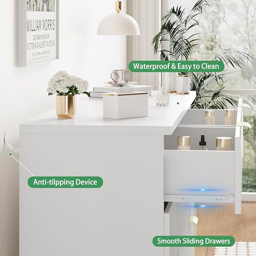 Fluted Dresser for Bedroom with 6 Drawers, 48" Wide Modern Chest of Drawers with Metal Handle, Wooden Dresser TV Stand, Wood Closet Clothes Storage Drawer Organizer for Living Room, Hallway, White - color: White, size: 15.6"D x 47.2"W x 30.5"H (6 Drawers)