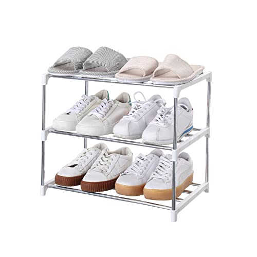 Jucaifu Stackable Small Shoe Rack, Entryway, Hallway and Closet Space Saving Storage and Organization (3-Tier, White) - color: White, size: 3-Tier