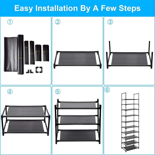 10 Tier Metal Shoe Rack for Entryway, Closet, Bedroom, Narrow Tall Shelf Organizer for Space Saving Storage, Hold 18-22 Pairs of Shoes, Easy Assembly - size: 10 Tier