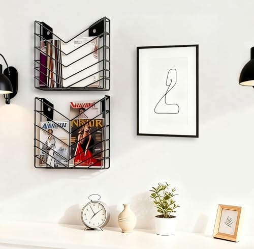 CROISSANT Black Wall Mounted File Organizer,Metal Magazine Basket, Concave Wall Mounted Magazine Rack, Suitable for Hanging File Folders for Office Living Room (Black, 1 Pack) - color: Black, size: 1 Pack
