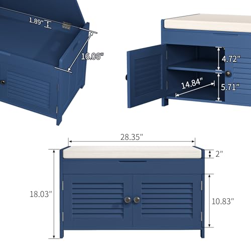 WARMHONIU Shoe Storage Bench with Lift Top Storage, Entryway Bench with Cushioned Seat, Adjustable Shelf, 2 Tier Shoe Rack with Doors for Entryway, Bedroom, Hallway, Mudroom, Blue - color: Blue, style: Lift Top Storage