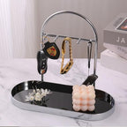 Shinpuru Metal Jewelry Organizer Stand & Key Holder Tray with Acrylic Base, Key Stand and Jewelry Tray with 5 Hooks, Perfect Key Bowl, Valet Key Tray, Ring Holder, Jewelry Dish (Silver Black) - color: Silver Black