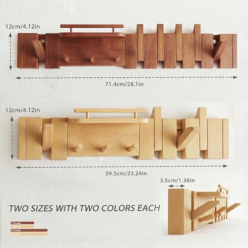 Mid Century Modern Walnut Foldable Entryway Wall Coat Hanger Hook with Shelf,Heavy Duty Wooden Piano Hidden Towel Hooks for Bathroom,Wall Rack for Purse&Key&Mail,Home Decor (Walnut, 9 Hooks) - color: Walnut, size: 9 Hooks