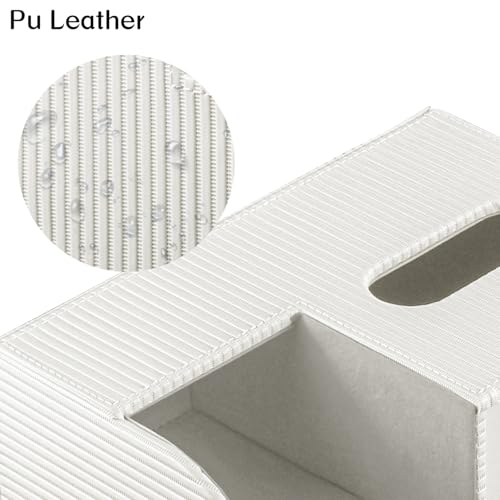 Modern PU Leather Cube Tissue Box Cover with Storage Tray, Multifunctional Remote Control Holder & Facial Tissue Dispenser Organizer for Nightstand, Bathroom, Bedroom, Office & Home Decor - color: White