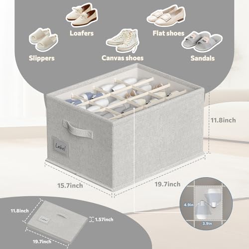 2 Pack Shoe Organizer for Closet, Fits 16-32 Pairs Fabric Shoe Storage Bins Large Shoe Box Storage Containers with Bottom Support for Shoes Space Saving Shoes Holder (Light grey, 19.7*15.7*11.8in) - color: Light grey, size: 19.7*15.7*11.8in