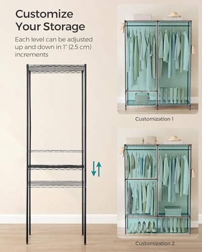 SONGMICS Clothes Rack, Freestanding Wardrobe Closet, Metal Clothing Racks, Heavy-Duty Garment Rack with Adjustable Shelves, Hanging Rods, Dividable, 15.8 x 47.2 x 70.9 Inches, Ink Black ULGR423B01 - color: Ink Black, size: 47.2"L x 70.9"H, style: Without