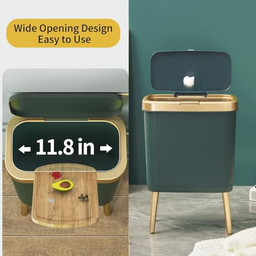 Procade Trash Can with Lid,Small Bathroom Garbage Can with Lid, Plastic Trash Can with Push Button,Narrow Waste Basket for Bedroom,Living Room, Toilet,Office,Kitchen,4 Gal-Gold Edge - color: Green