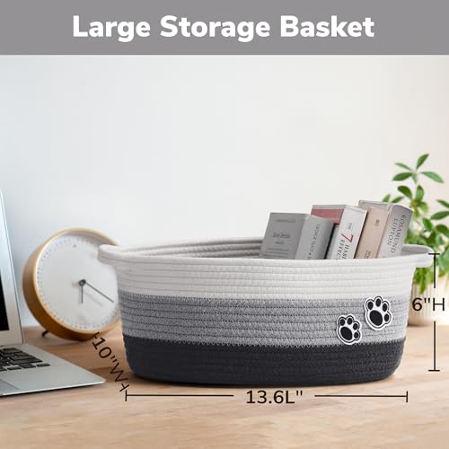 Dog Toy Basket Gift Basket Empty, Woven Storage Baskets for Towels, Cute Dog Storage Bins with Handles, Small Cotton Rope Baskets for Shelf, 13.6"x 10" x 6", Mixed-Gray - color: Grey, size: 13.6"L x 10"W x 6"H