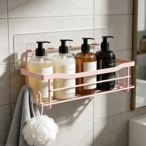 Pink Shower Caddy,No Drill Bathroom Shower Shelf Organizer Rack,Single Shower Storage for Inside Shower, Shelves for Shampoo Soap Bathroom Accessories,Shower Holder - color: Pink