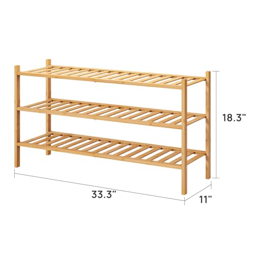 viewcare 3-Tier Long Shoe Rack, Bamboo Wood Shoe Rack for Closet, Entryway & Hallway, Stackable | Beautiful | Functional | Sturdy - color: Natural Bamboo, size: 3-Tier Long