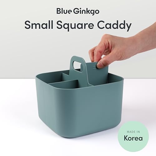 BLUE GINKGO Small Stackable Organizer Caddy – Korean-Made Portable Tote for Bathroom, Office, Crafts, or School Supplies (Square, Green) - color: GREEN, size: Square