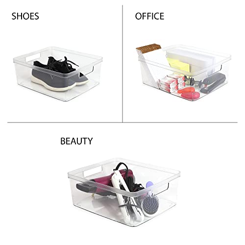 Isaac Jacobs 2-Pack Large Clear Storage Bins (11.5” L x 14” W x 5.5” H) w/Cutout Handles, Plastic Organizer for Home, Office, Kitchen, Fridge/Freezer, Bathroom, BPA Free, Food Safe (Large) - size: Large