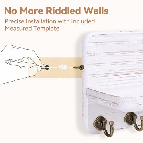 Key Holder for Wall, Mail Organizer Wall Mount with 6 Hooks Wooden Hanging Key Rack for Home Decor, Hallway, Entryway (Vintage White) - color: Vintage White