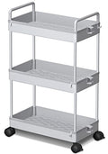 Ronlap 3 Tier Slim Rolling Storage Cart with Wheels Plastic Utility Cart Organizer for Snack Craft Art Postpartum Baby Diaper Nail Makeup in Bathroom Laundry Room Kitchen Bedside Narrow Space, Grey - color: Gray