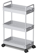 Ronlap 3 Tier Slim Rolling Storage Cart with Wheels Plastic Utility Cart Organizer for Snack Craft Art Postpartum Baby Diaper Nail Makeup in Bathroom Laundry Room Kitchen Bedside Narrow Space, Grey - color: Gray