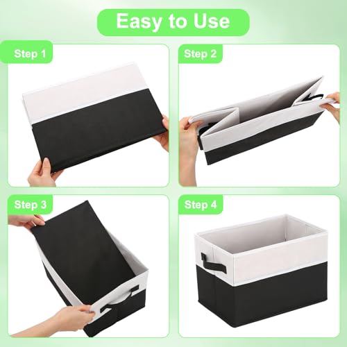 Large Shelf Storage Bins [4 Pack],Decorative Collapsible Storage Basket,Fabric Closet Organizer and Home Storage Cubes with Handles for Organizing Books, Clothes, Toys, Nursery（Black） - color: Black 4 Pack