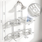 Aluminum Shower Caddy Hanging for Handheld Showerheads, Never Rust Shower Organizer with Hooks Holder Toothbrush Holder，Over Showerhead Caddy for Bathroom - color: Silvery