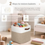 FinishingBo Cube Storage Baskets 6 Pack, 11x11 inch Cube Storage Bins with Leather Handles for Shelf Closet (White/ Khaki) - color: White/ Khaki