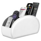 Fintie Remote Control Holder, 5 Compartments Vegan Leather TV Remoter Caddy Desktop Organizer Makeup Brush Holder Storage Fits TV Remotes, Media Controllers, Office Supplies(White) - color: White