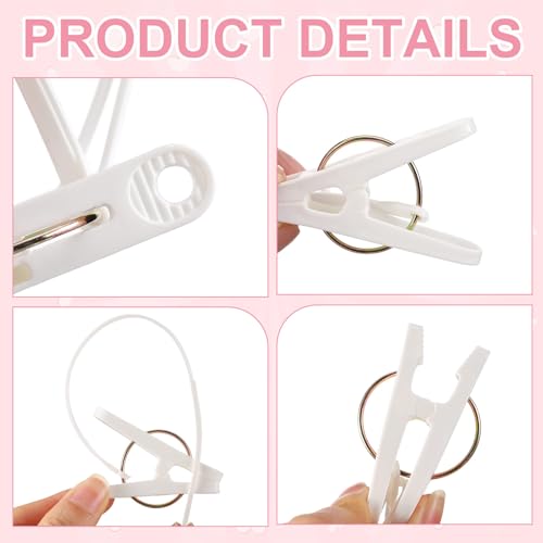 Honeydak 60 Pack Multi-Purpose Laundry Hooks Hanging Clips Bulk with Plastic Rope Hanger Clips for Baby Clothes Closet Organizer for Pants Hat Sock Boot Bra Towel Bathroom Wardrobe Kitchen, White - color: White