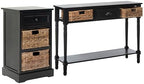 SAFAVIEH Home Collection Carrie Distressed Black/ Natural Wicker 3-Drawer Storage Nightstand Side Table (Fully Assembled) - color: Distressed Black