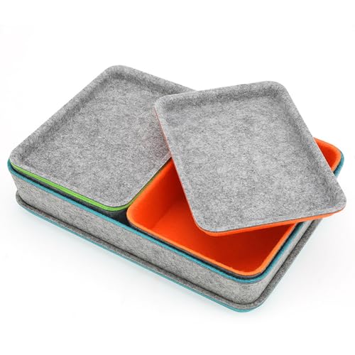 Welaxy stackable Lidded drawer organizer bins home office work desktop storage box with lid for junk makeup stationery decluttering sorting 3-pack gift idea (Orange + Green + Turquoise) - color: Orange + Green + Turquoise