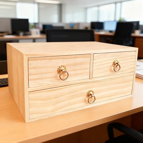 2 Layer Desk Organizer Wooden Desktop Organizer Tabletop Storage Organization Box Natural Wood Counter Drawer with Metal Handle 3 Drawer for Desk Accessories Home Office Counter Craft Decor - style: 2 Layer