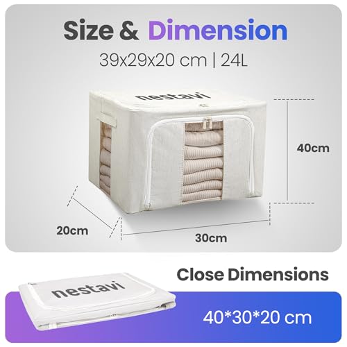 24L Pack Of Two Clothes Storage Bin, Foldable Blanket Storage Bags with Zippers, Under Bed Storage Box, Clear Window and Reinforced Handles, Bed Sheets Storage Box