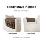 No Tuck Armchair Caddy with Matching Pin Fasteners - 19 x 24 Inches - No Tucking, No Slipping - Armrest Organizer for Recliner and Couch (Brown) - color: Brown