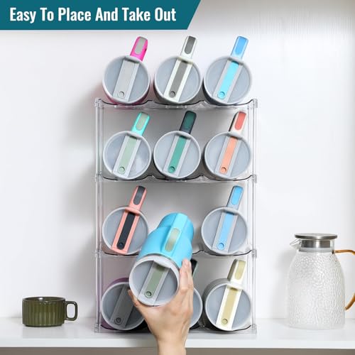 Design for Stanley 40 OZ & Large Bottles & Tumblers with Handle, Acrylic Water Bottle Organizer - Stackable Clear Wine Rack, Cup Holder for Home Kitchen Pantry Shelf Countertop Cabinet, 4 Tier Hold 12 - size: 4 Tier for 12