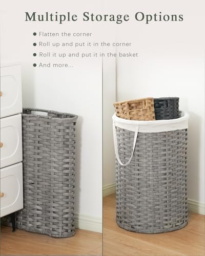 SETVSON Large Laundry Hamper Laundry Basket Round 34.3 Gal (130 L) Handwoven Wicker Laundry Baskets Rattan Laundry Basket with Laundry Bag Handles 2 Mesh Bags for Living Room Bedroom Gray - color: Gray, size: 130L