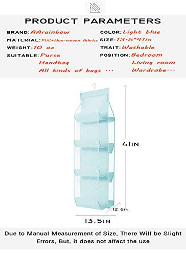 AARAINBOW 1 Pack Hanging Handbag Purse Organizer, Handbag Organizer with 8 Easy Access Pockets, Purses Holder Wardrobe Closet Space Saving Organizers, 41 L x 13.5W (B-Blue) - color: B-blue