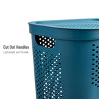 Mind Reader Slim Laundry Hamper with Lid, 60L Clothes Basket, Ventilated Plastic, Blue - color: Blue, size: Single