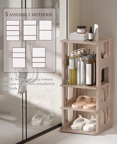 Narrow Shoe Rack - 5 Tiers Stackable Shoe Storage Stand for Entryway Hallway and Closet Durable Shoe Shelf Space Saving Boots Storage and Organization Stylish Small Shoe Cabinet No-Tool Assembly Khaki - color: Khaki, size: 5 Tier