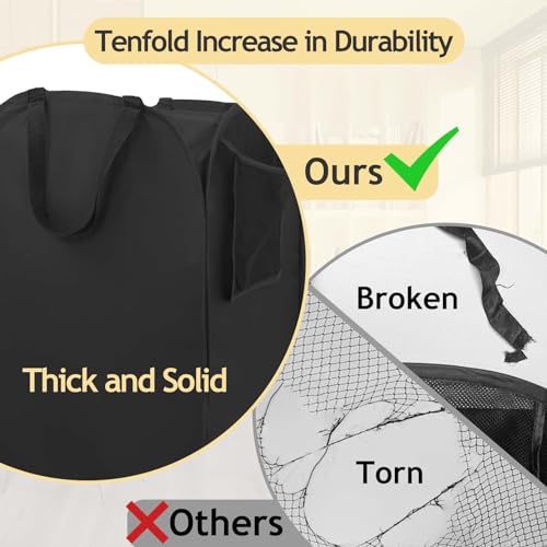 Upgraded Polyester Pop-up Laundry Hamper 2 Pack, 70L(18.5 Gal) Laundry Basket with Durable Handles Solid Bottom High Carbon Steel Frame and Side Pocket, Easy to Open Fold Flat for Storage - color: Black, size: 2-Pack