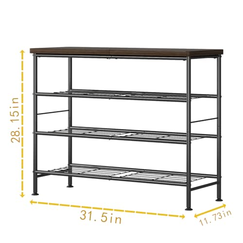 SUOERNUO Shoe Rack Organizer 4 Tier for Closet Entryway Free Standing Metal Storage Shoe Shelf with MDF Top Board，Black - color: Black+rustic Brown, size: Standard 4 Tier