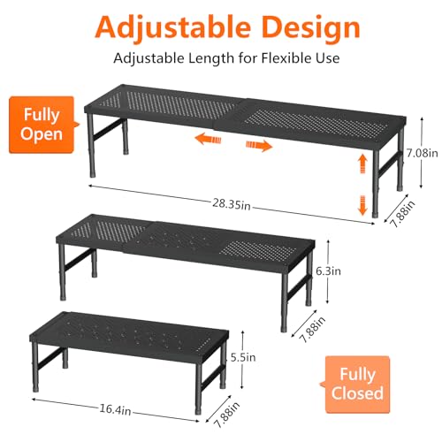Expandable adjustable stackable kitchen organizer,Spice Racks,Counter Shelf for Cabinets,Small Cupboard Organizers,Heavy Duty Metal Pantry Storage Shelves Racks for kitchen, cabinet, study, bathroom - color: Black