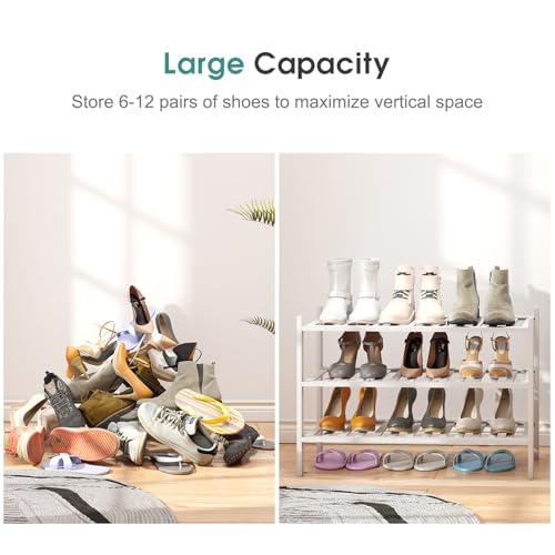 viewcare White Shoe Rack, 3-Tier Bamboo Wood Shoe Rack for Closet, Entryway & Hallway, and Stackable Shoe Shelf Storage Organizer for Indoor and Outdoor - color: White, size: 3-Tier