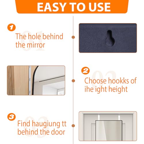 Ptwola 2 PCS Over The Door Mirror Hanger Adjustable Door Mirror Hanger Set Five Hole Over-The-Door Mirrors Hook Doors Brackets Perfect Height White Mirrors Doors Hangers with 2 Iron Filings