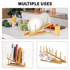 6 Pack Dish Rack Bamboo Drying Rack Wooden Plate Dish Rack Cabinet Organizer Kitchen Pot Lid Stand for Dish, Plate, Cup, Bowl, Cutting Board - size: 6PCS
