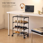 5-Tier Small Shoe Rack with Wheels, Slide-Out Metal Shoe Racks Storage, Anti-Rust Coating, Stackable Design - 16.9W for Entryway, Kitchen, Living Room & Office - Black