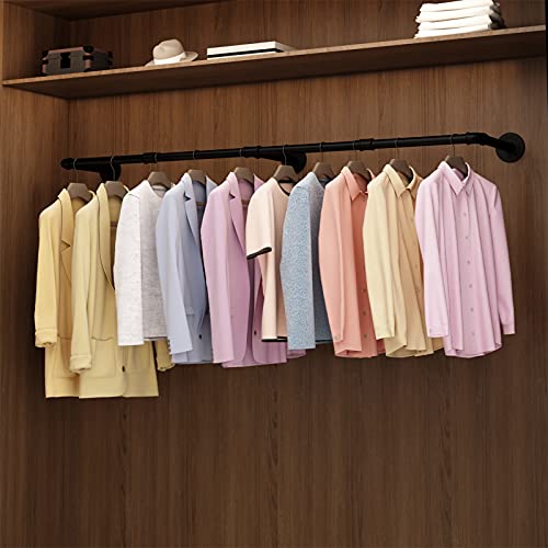 Wall Mounted Clothes Rack 52.6in, Industrial Pipe Clothing Racks Wall Mount, Heavy Duty Detachable Iron Garment Bar, Saving Space, Multi-Purpose Hanging Rod for Bedroom, Laundry Room, 1 Pack - size: 52.6Inches