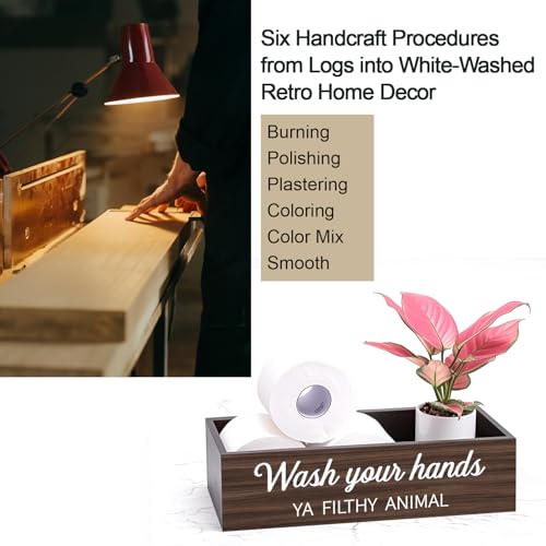 Bathroom Decor Box, Toilet Paper Basket 2 Sides Signs Farmhouse Bathroom Toilet Basket Tank Topper Rustic Farmhouse Home Decor for Livingroom Kitchen（One Dark Brown Box） - color: Dark Brown