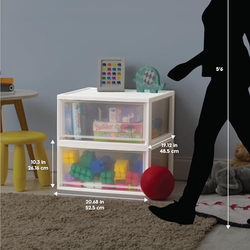 IRIS USA 47 Qt. Extra-Large Stackable Storage Drawer Plastic Drawer Organizer with Clear Doors, for Pantry Bedroom Closet Kitchen Under-Sink Home and Office De-Clutter Shoes and Crafts, White, 2-Pack - size: 47 Qt., style: 2 Pack