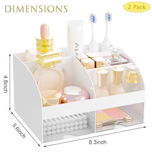 Makeup Organizer with 2 Drawers, Cosmetic Storage for Dresser Vanity and Bathroom Countertop,Make up organization and Skincare Storage with Beauty Brush Holder, Cosmetic Display Case 2Pcs White - color: 2Pcs White