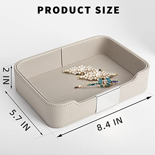 SANZIE Luxury Leather Tray Desktop Storage Catchall Organizer Decorative Tray for Entryway Table to Hold Jewelry Watch Keys Phone Wallet (Metal Silvered, Grey) - color: Grey (Silver)