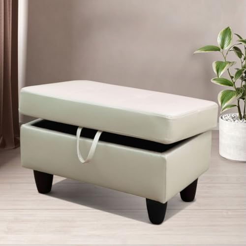 Ottoman Storage Ottoman Bench Faux Leather Footrest Footstool with Hinged Lid for Living Room, Bedroom, Entryway, Pearl White, 28.5"X19"X17.5" - color: Pearl White