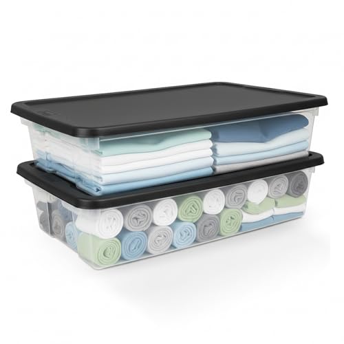 HOMZ 2-Pack Snaplock, Large Clear Plastic Storage Organizer Bins w/Lids, 41 Quart, Gray - Stackable Container Boxes for Bedroom, Bathroom, Garage, and Office Organization - color: Gray Lid, size: 41 QT (2 Pack)