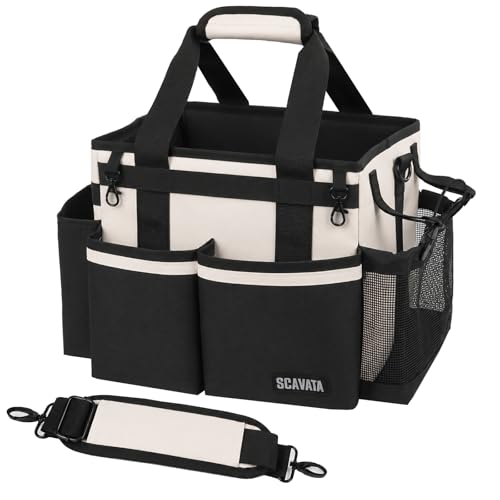 SCAVATA Compact Wearable Cleaning Caddy, Small Cleaning Supplies Organizer with Handle & Shoulder Straps for Housekeepers, under Sink & Car Cleaning Tool Organizers Bag, Cream White - color: CreamWhite